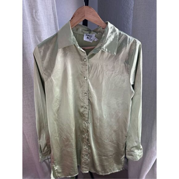 Princess Polly Sage Green 90210 Satin Dress Shirt Mini Dress Sz‎ 6 - Picture 1 of 6